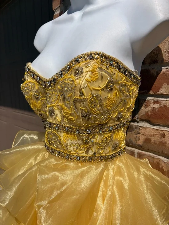 Jovani Yellow Strapless High-Low Ruffle Prom Dress size 6 - Picture 5 of 9